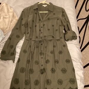Maison Jules Dress Dark Green floral embroidery size Large